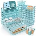 HOMIFLY 10 Pieces Unbreakable Drawers Organisers/Multipurpose Drawer Organizer Tray/Storage Box for Dressing Table/Makeup Organiser Tray/Storage Bins For Bathroom/Kitchen - (Seablue)