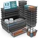 HOMIFLY 10 Pieces Unbreakable Drawers Organisers/Multipurpose Drawer Organizer Tray/Storage Box for Dressing Table/Makeup Organiser Tray/Storage Bins For Bathroom/Kitchen - (Black)