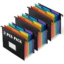 7-Pockets Hanging File Folder with Retractable Hooks for Filing Cabinet, Letter Size Expandable Accordion File Organizer with Elastic Band for File Frame or On-The-Go Use (3 Pack)