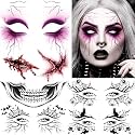 7 Sheets Halloween Temporary Tattoos For Eye Face Bloody Scar Blood Vessel Fake Tattoo Sticker, Witch Skull Mouth Spiderweb Eye Tattoos Face Tattoos For Halloween Costume Zombie Makeup Accessories