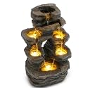 7-Tier Cascading Outdoor Fountain with LED Lights, 23.6" H Rock Water Fountain, Fountains and Waterfalls with Stone-Look for Garden, Patio, Yard Decor