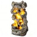 7-Tier Cascading Outdoor Water Fountains with LED Lights, 37.2" H Large Outdoor Waterfalls with Moss &amp; Wood-Look for Garden, Patio, Yard Decor