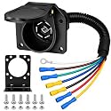 7-Way RV Trailer Light Connector Socket Kit with Pigtail Wiring Harness