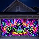 7 x 16 ft Neon Skull Blacklight Halloween Garage Door Decorations Halloween decorations Witch Door Cover, Hanging Banner Cauldron Backdrop Mural for Home