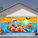 7 x 16 ft Beach Skeleton Halloween Garage Door Decorations Halloween decorations Witch Door Cover, Hanging Banner, Cauldron Backdrop Mural for Home, Outdoor
