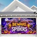 7 x 16 ft BEWARE OF SPIDERS Halloween Garage Door Decorations Blacklight Halloween decorations Door Cover,Hanging Banner for Home,Outdoor,Indoor, Spooky Party,Wall,Window