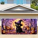 7 x 16 ft Blacklight Witch Cat Halloween Garage Door Decorations Halloween decorations Door Cover, UV Reactive Hanging Banner for Home, Outdoor, Indoor, Spooky Party, Wall, Window