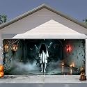 7 x 16 ft Foggy Corridor Halloween Garage Door Decorations Halloween decorations Witch Door Cover, Hanging Banner, Cauldron Backdrop Mural for Home, Outdoor