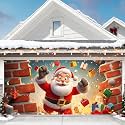7 x 16 ft Halloween Garage Door Decorations Halloween decorations Witch Door Cover, Hanging Banner, Cauldron Backdrop Mural for Home, Outdoor, Indoor, Spooky Party, Wall, Window (Santa Claus, 7 x 16 ft)