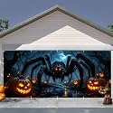 7 x 16 ft Midnight Spider Garage Shadow Halloween Garage Door Decorations Halloween decorations Witch Door Cover, Hanging Banner, Cauldron Backdrop Mural for Home,Outdoor,Indoor,Party