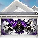 7 x 16 ft Purple Grim Halloween Garage Door Decorations Halloween decorations Door Cover, Hanging Banner for Home, Outdoor, Indoor, Spooky Party, Wall, Window