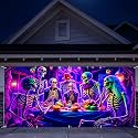 7 x 16 ft Skeleton Feast Halloween Garage Door Decorations Halloween decorations Witch Door Cover, Hanging Banner Backdrop Mural for Home, Outdoor, Indoor, Spooky Party, Wall, Window