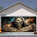7 x 16 ft Vintage Skull Halloween Garage Door Decorations Halloween decorations Witch Door Cover, Hanging Banner Cauldron Backdrop Mural for Home