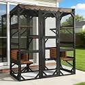 70.1’’ Large Wooden Catio Outdoor Cat Enclosure, Multi-Level Cat House with Platforms, Hammock and Scratching Post, Removable Back Panel, Suitable for Backyard Patio, Fits 2-6 Cats, Brown
