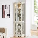 70" Lighted Large Bar Cabinet, Versatile Pantry with Tempered Glass Doors, Cabinet Organizer with Adjustable Shelves for Living Room &amp; Home Display, White