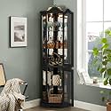70" Lighted Large Bar Cabinet, Versatile Pantry with Tempered Glass Doors, Cabinet Organizer with Adjustable Shelves for Living Room &amp; Home Display, Black