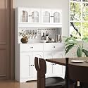 70" Pantry Cabinet with Pegboard, Kitchen Pantry Storage Cabinet with Shelves &amp; Drawer, Adjustable Shelves, LED Light &amp; Power Outlets for Dining Room (White)