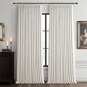 70 Inch Extra Wide 100% Blackout Curtains 92 Inches Long 2 Panels Set for Kids Room, Beige White Memory Trained Pleated Thick Linen Thermal Noise Reducing Neutral Windows Curtain Light Blocking Drapes