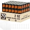 70 Pcs 2 oz Glass Jars with Lids,Amber,with 40 Labels &amp; 10 Spatulas