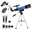 70mm Telescope for Kids &amp; Astronomy Beginners, Refractor Telescope with Tripod &amp; Finder Scope, Portable Telescope with 4 Magnification eyepieces &amp; Phone Adapter Blue