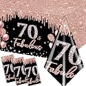 70th Birthday Tablecloth Decorations,3Pcs Rose Gold and Black Glitter Tablecloths for Women Set 70th Birthday Table Cover Black and Rose Gold Table Cover for Women 70th Birthday Disposable Supplies