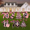 70th Birthday Yard Signs with Stakes, 7 Pcs Pink 70th Birthday Decorations with LED Lights and Double-Sided Tape, Women Birthday Decor for Outdoor and Indoor Birthday Parties