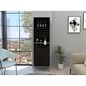71" 8-Wine Cubby & Glass Stemware Large Bar Cabinet, Versatile Pantry with Dual Single-Door Cabinets, Cabinet Organizer with Slanted Steel Legs for Home Bar & Kitchen