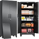 71" Black Metal Storage Cabinet with 2 Doors and 4 Adjustable Shelves,Steel Garage Tool Cabinet, File Cabinet,Kitchen Pantry Cabinet for Home,Office,Garage,School,Warehouse
