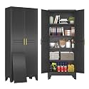 71" Black Metal Storage Cabinet with 2 Doors and 4 Adjustable Shelves,Steel Garage Tool Cabinet, File Cabinet,Kitchen Pantry Cabinet for Home,Office,Garage,School,Warehouse