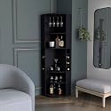 71" Corner & Steamware Bar Cabinet, Bistro Cabinets with 8 Bottle Cubbies, Pantry Cabinet with 5 Spacious Shelves for Home Bars, Black