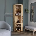 71" Corner Bar Cabinet, Bistro Cabinets with 8 Bottle Cubbies, Pantry Cabinet with 5 Spacious Shelves for Home Bars, Beige