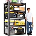 71"H Heavy Duty Garage Shelving - 1900 LBS Capacity 5-Tier Metal Storage Shelves, 71"H x 28"W x 12"D Adjustable Steel Utility Rack, Compact Storage Shelf for Pantry, Closet, Basement, Shed - Black