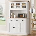 71" Kitchen Hutch with Charging Station and Microwave Stand, White