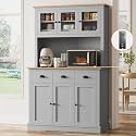 71" Kitchen Hutch with Charging Station and Microwave Stand, Grey