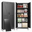 71" Metal Garage Storage Locker Cabinet with Wheels,Rolling Black Lockable Tool Cabinet with 2 Doors and 4 Adjustable Shelves, Steel Office File Cabinet for Home Office Warehouse Gym