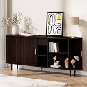 71" Sideboard Buffet Cabinet with Storage,Large Credenza with Sliding Doors and 1 Drawer,Mid Century Modern Coffee Bar Cabinet with Adjustable Shelves for Dining Room,Kitchen,Living Room (Dark Walnut)