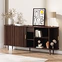 71" Sideboard Buffet Cabinet with Storage,Large Credenza with Sliding Doors and 1 Drawer,Mid Century Modern Coffee Bar Cabinet with Adjustable Shelves for Dining Room, Kitchen, Living Room (Walnut)