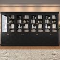 71" Tall Farmhouse Bookshelves with Glass Doors, Rustic Large Bookcase with Adjustable Shelves, Wooden Storage Cabinet for Living Room, Kitchen, Home Office, Dining Room, Black Glass Door(4 Pcs)