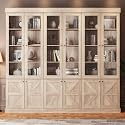 71" Tall Farmhouse Bookshelves with Glass Doors, Rustic Large Bookcase with Adjustable Shelves, Wooden Storage Cabinet for Living Room, Kitchen, Home Office, Dining Room, Brown Glass Door(3 Pcs)