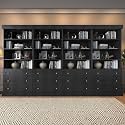 ivaniti 71" Tall Farmhouse Bookshelves, Large Bookcase with Adjustable Shelves, 3 Drawers Wooden Storage Cabinet for Living Room, Kitchen, Home Office, Dining Room, Black 4 PCS