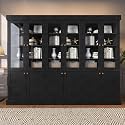 71" Tall Farmhouse Bookshelves with Glass Doors, Rustic Large Bookcase with Adjustable Shelves, Wooden Storage Cabinet for Living Room, Kitchen, Home Office, Dining Room, Black Glass Door-3 Pcs