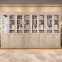 71" Tall Farmhouse Bookshelves with Glass Doors, Rustic Large Bookcase with Adjustable Shelves, Wooden Storage Cabinet for Living Room, Kitchen, Home Office, Dining Room, Brown Glass Door(4 Pcs)