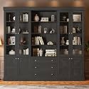 ivaniti 71" Farmhouse Bookcase with Glass Doors & Drawers, Tall Wooden Storage Cabinet with Adjustable Shelves for Living Room, Home Office, Dining Room, Black, Set of 3