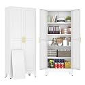 71" White Metal Storage Cabinet with 2 Doors and 4 Adjustable Shelves,Steel Garage Tool Cabinet, File Cabinet,Kitchen Pantry Cabinet for Home,Office,Garage,School,Warehouse
