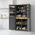 71.3inch Farmhouse Kitchen Pantry, Freestanding Large Cupboard Storage Cabinet with 2 Drawers and 2 Adjustable Shelves, Wood Storage Cabinet with 8 Door Shelves for Kitchen, Dining Room (Gray-2)
