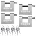 71/60-4PS Stainless Steel D-Shaped Padlock with Stainless Steel Key for Garage Door, Containers, Shed, Locker and Warehouse (2-3/4 inch, Keyed Alike - 4 Pack)
