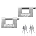 71/80-2PS Stainless Steel D-Shaped Padlock with Stainless Steel Keys for Garage Door, Containers, Shed, Locker and Warehouse (3-1/8 inch, Keyed Alike - 2 Pack)