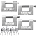 71/80-4PS Stainless Steel D-Shaped Padlock with Stainless Steel Keys for Garage Door, Containers, Shed, Locker and Warehouse (3-1/8 inch, Keyed Alike - 4 Pack)
