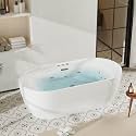 71 in Acrylic Freestanding Bathtub, Soaking Bathtub with Adjustable Jets, Ergonomic Design, Water Jetted Tub with Air Bubble Massage, Matte Drain, CUPC Certified, Deep Soaking Tub for Bathroom