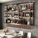71IN Large Wall Mount Wine Rack, 4 Tier Metal Hanging Bottle Holder with Wine Glass Storage Racks, Modern Floating Wine Shelves for Home Bar Dining Room Decoration (Black, 71IN/180CM)